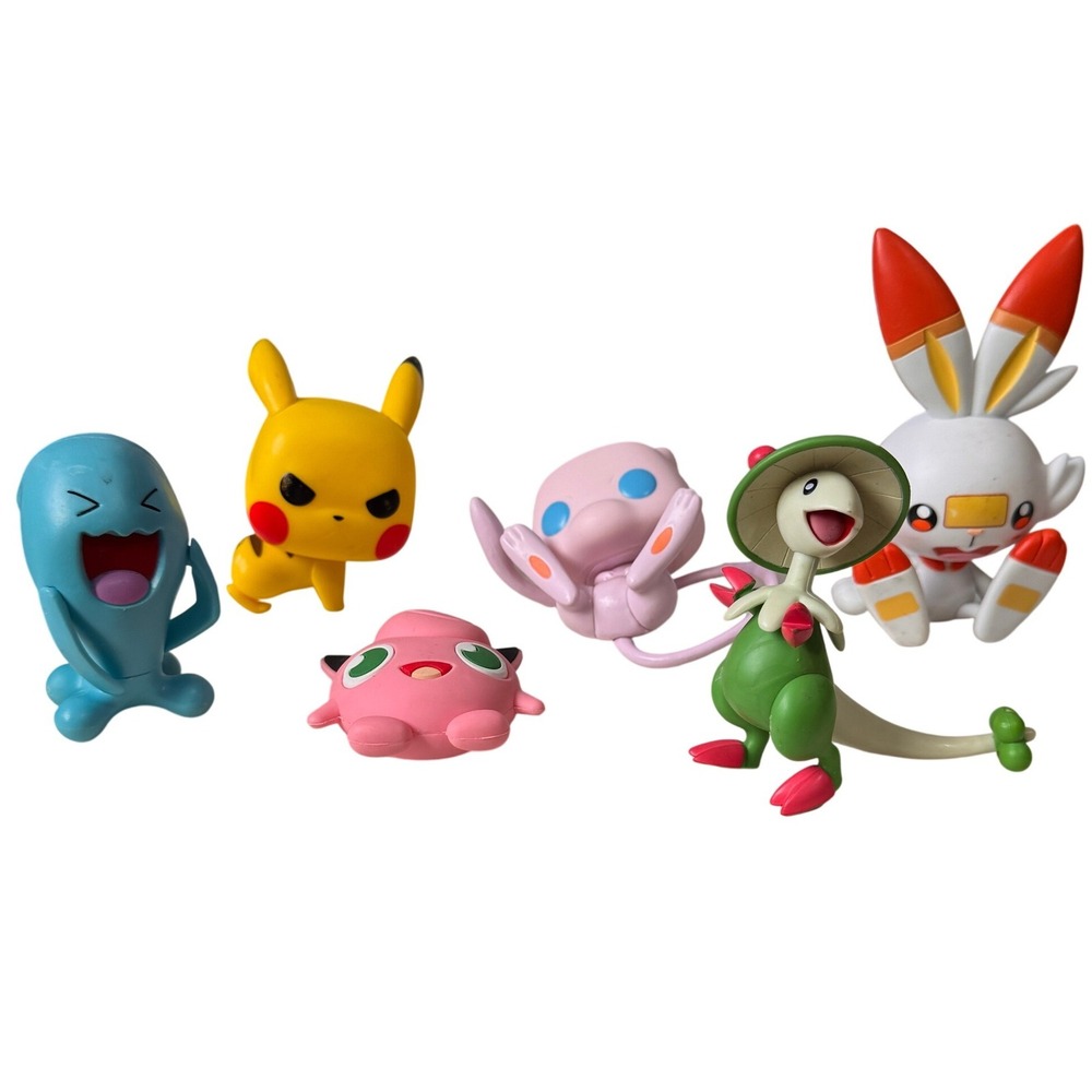 Pokemon Figure Lot 6pc Pikachu Mew Jigglypuff Breloom Scorbunny Wobbuffet